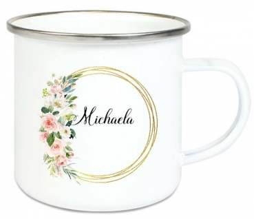 ♥ Tasse Emailletasse Blumenkranz zarte Rosen pastel Wunschname, Dankeschön, Geburtstag, Abschied, Jubiläum, Geschenk, Becher von Lüttentüddel